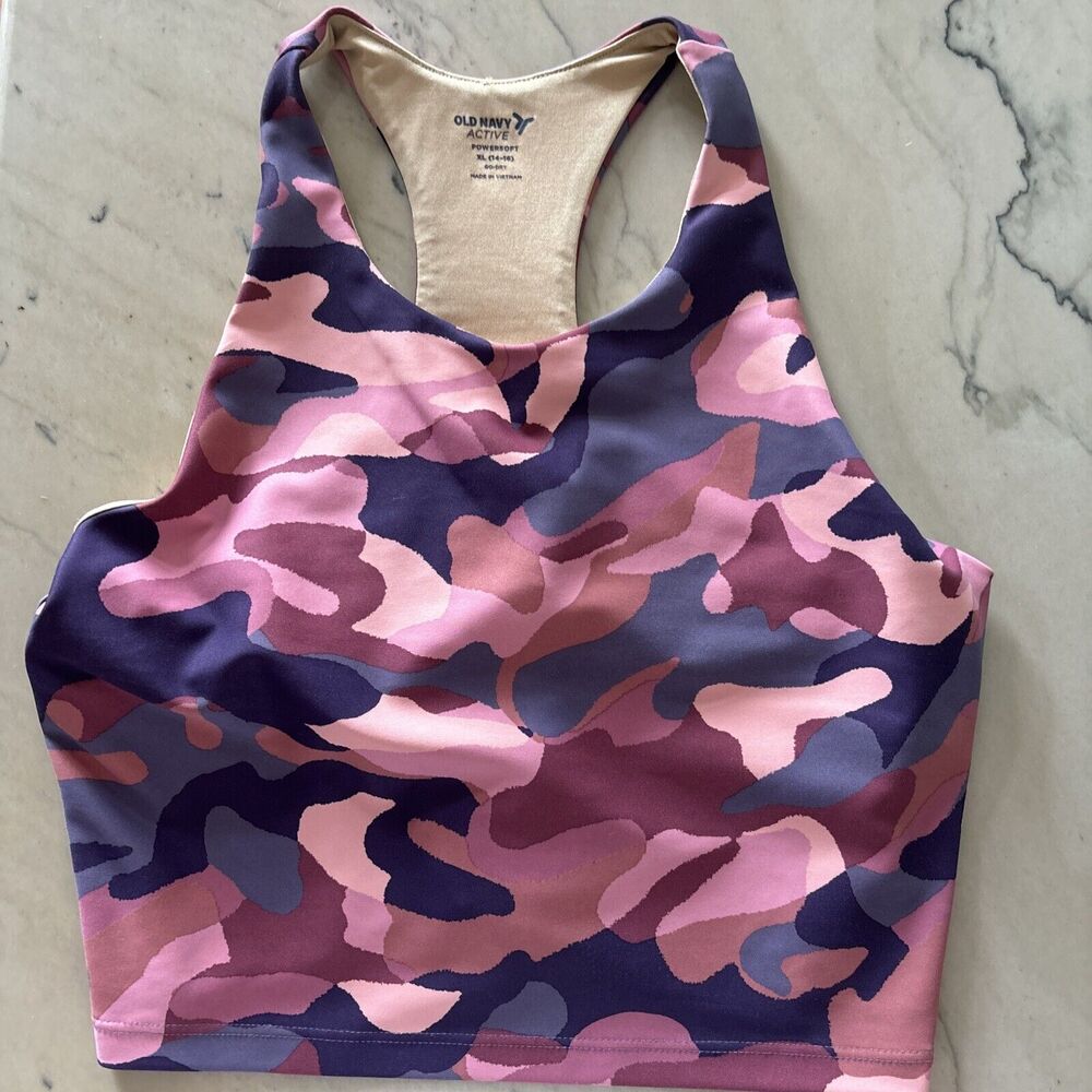 Old Navy Girls Sz XL (14-16) PowerSoft Sports Bra Crop Tank‎ Pink Purple camo